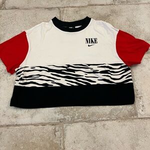 Nike Zebra Stripe Colorblock Crop Tee — Black/White/Red (M)